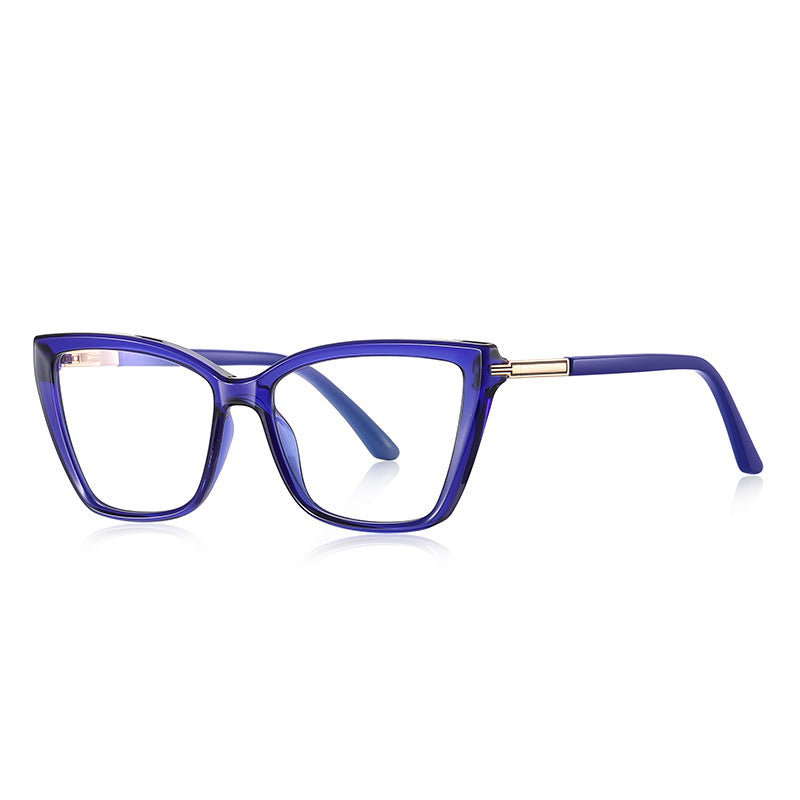 Classic Cat-Eye Acetate Gold Metal Hinge Blue Light Blocking Glasses in Cobalt Blue