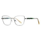 Wavy Temple Butterfly Blue Light Blocking Glasses in Silver with Mint Brow & Green Temples