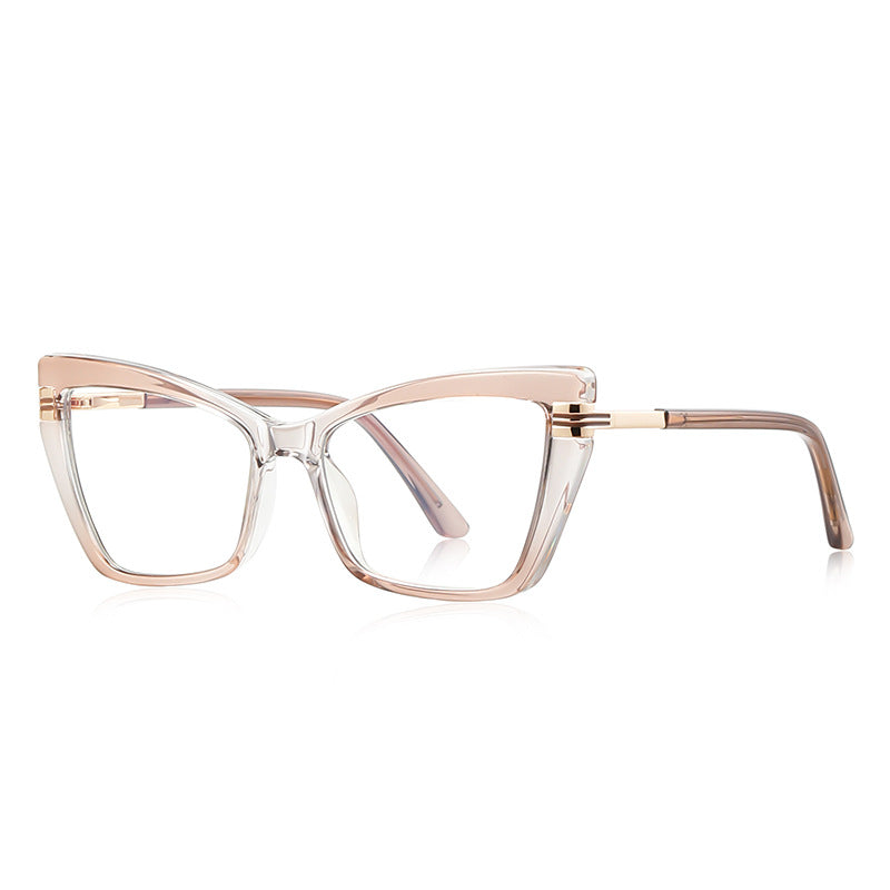 Double-Bar Hinge Cat Eye Blue Light Blocking Glasses in Translucent Champagne Peach