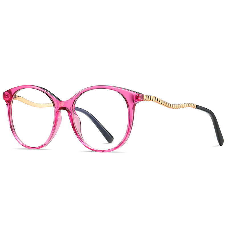 Wavy Metal Temple Round Blue Light Blocking Glasses in Ruby Red Crystal & Gold