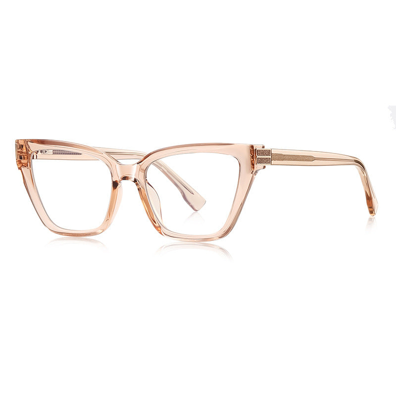 Rhinestone Hinge Cat Eye Blue Light Blocking Glasses in Translucent Champagne Peach