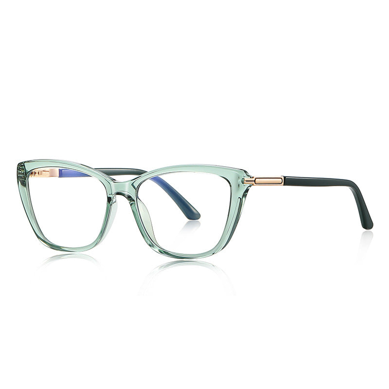 Gold Accent Cat Eye Blue Light Blocking Glasses in Translucent Sage Green