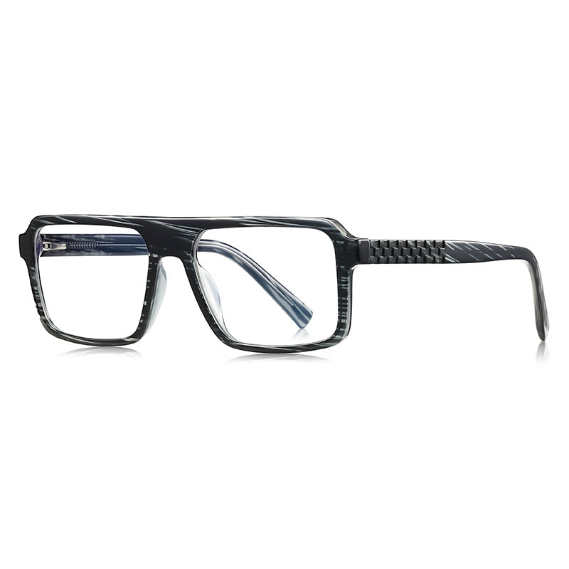Grid-Texture Navigator Blue Light Blocking Glasses in Dark Grey Striped Woodgrain
