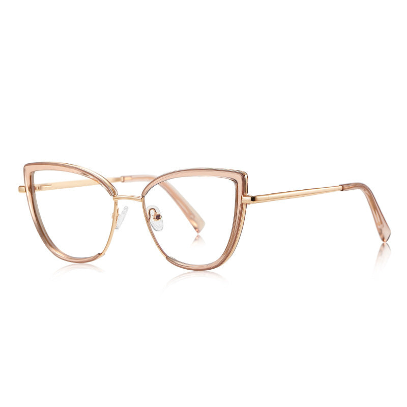 Double-Rim Cat Eye Blue Light Blocking Glasses in Rose Gold &amp; Blush Pink