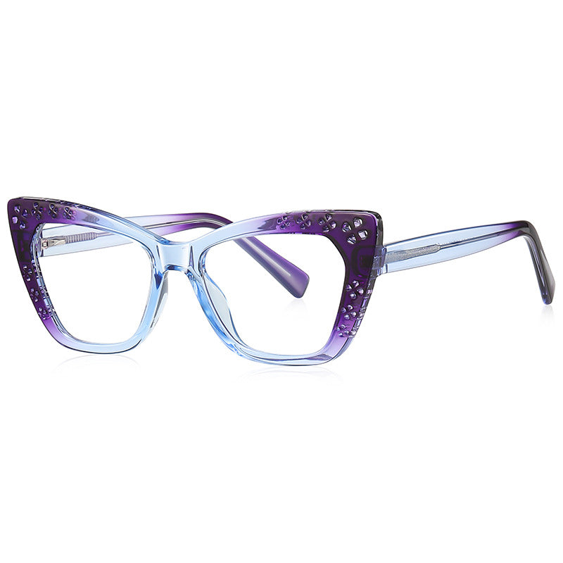 Clover Cutwork Cat Eye Blue Light Blocking Glasses in Cobalt Blue Gradient