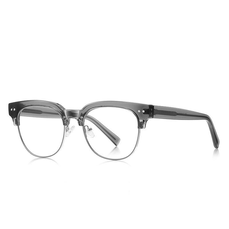 Dual Rivet Browline Blue Light Blocking Glasses in Smoke Grey & Silver