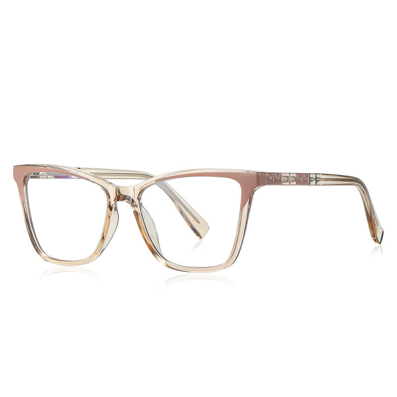 Colorblock Pyramid Stud Cat Eye Blue Light Blocking Glasses in Champagne Nude with Mauve Wingtips