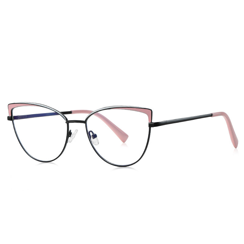 Two-Tone Brow Metal Cat Eye Blue Light Blocking Glasses in Blush Pink & White