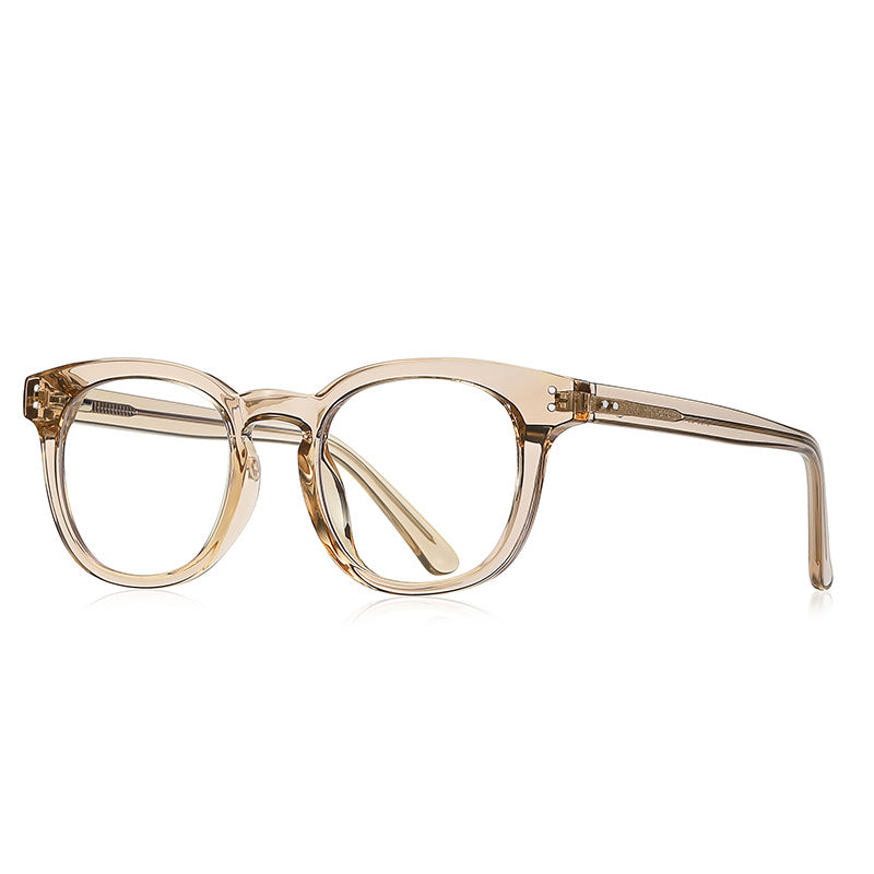 Dual Rivet Round Blue Light Blocking Glasses in Champagne Honey