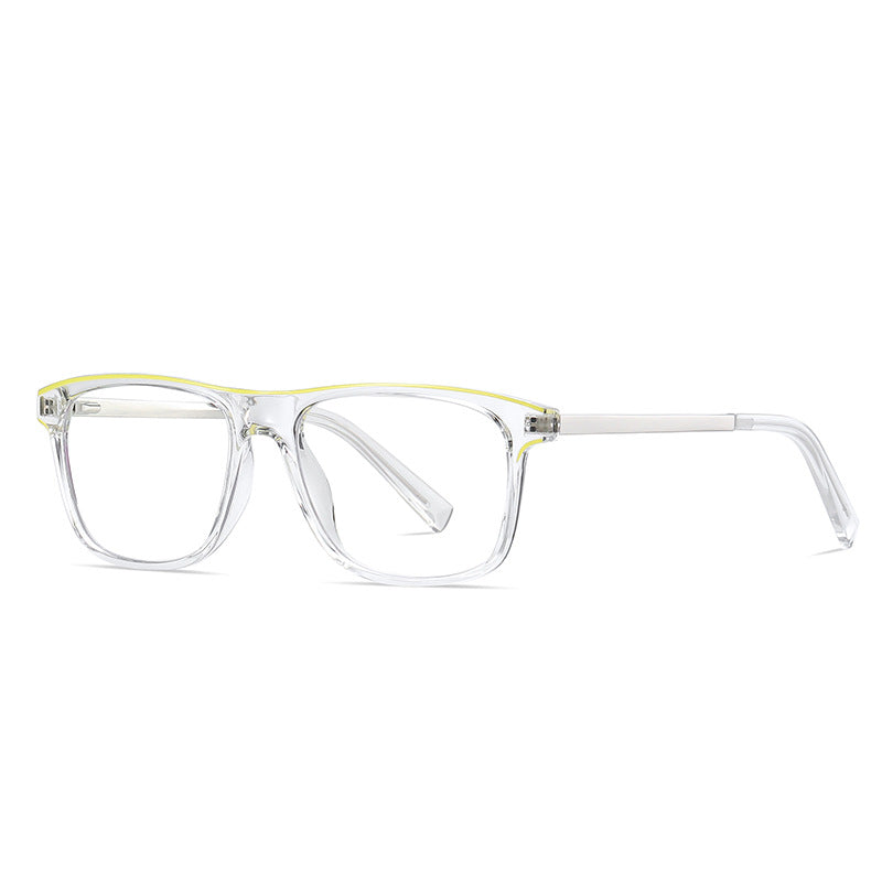 Metal Temple Rectangle Blue Light Blocking Glasses in Crystal Clear with Neon Brow & Silver