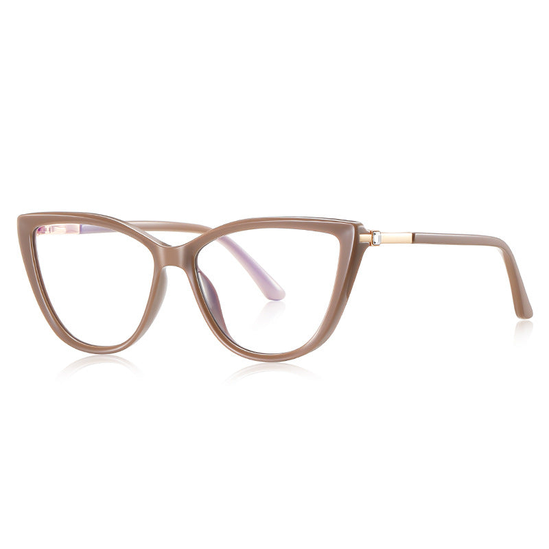 Barrel Hinge Cat Eye Blue Light Blocking Glasses in Mocca Taupe Brown & Gold