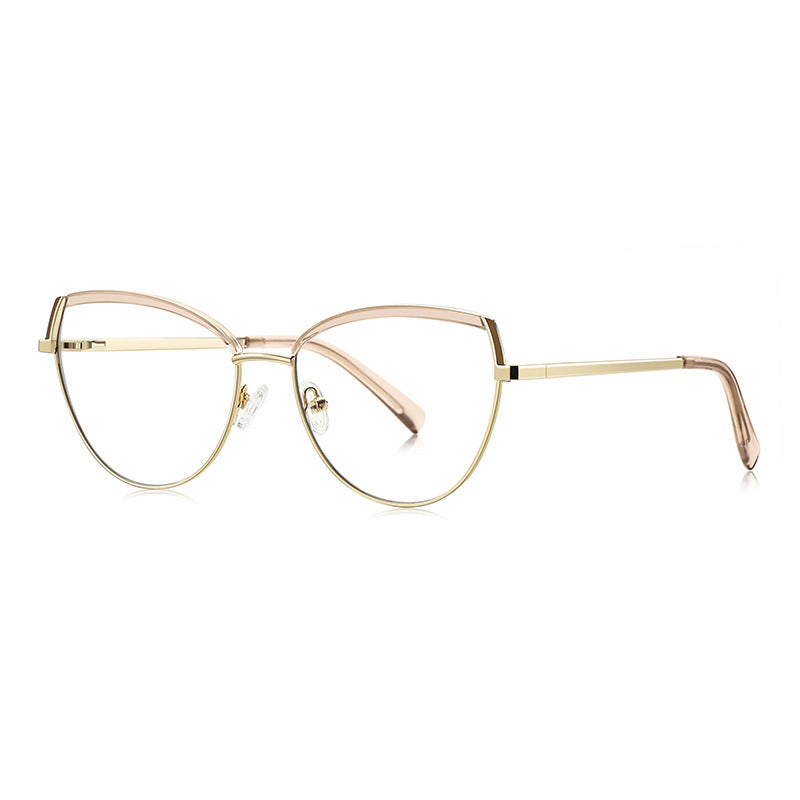 Contrast Brow Metal Cat Eye Blue Light Blocking Glasses in Gold with Champagne Nude & White Contrast Brow