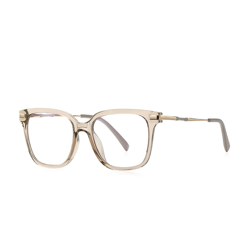 Twisted Temple Square Blue Light Blocking Glasses in Translucent Champagne Tan