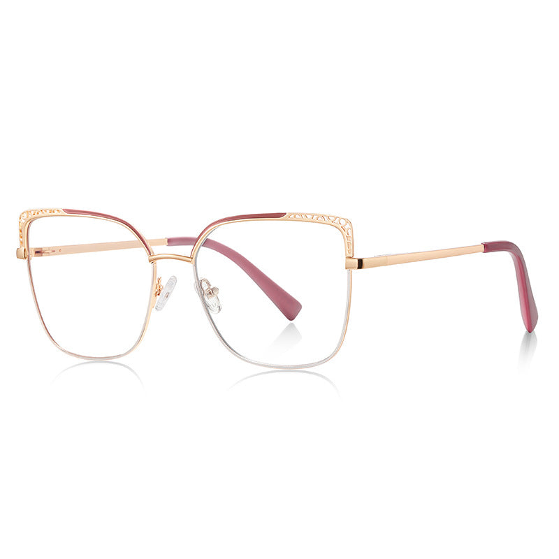 Filigree Corner Metal Butterfly Spring Hinge Blue Light Blocking Glasses in Rose Gold and Blush Berry
