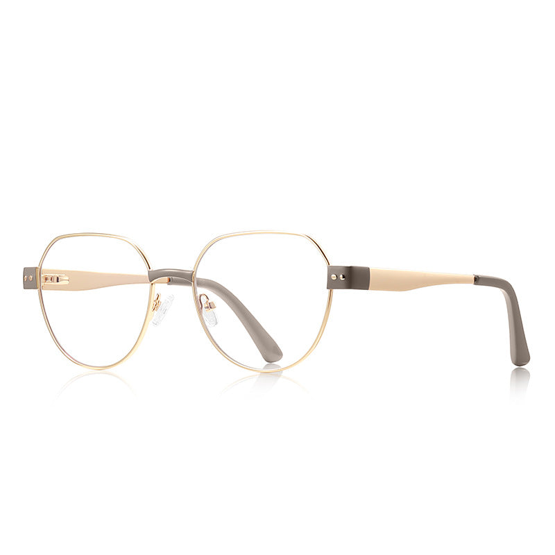 Dual Rivet Metal Geometric Blue Light Blocking Glasses in Gold & Olive Taupe