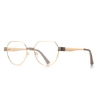 Dual Rivet Metal Geometric Blue Light Blocking Glasses in Gold & Olive Taupe