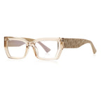 Woven Temple Square Blue Light Blocking Glasses in Champagne Tan