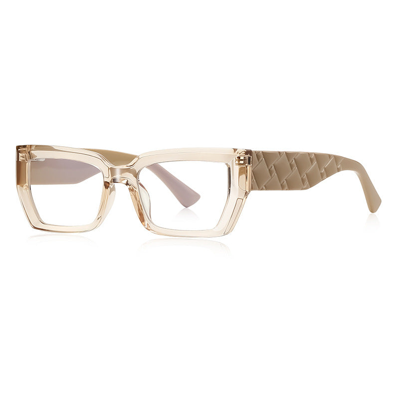 Woven Temple Square Blue Light Blocking Glasses in Champagne Tan