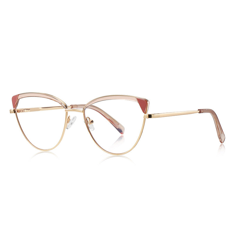 Contrast Wingtip Butterfly Blue Light Blocking Glasses in Rose Gold with Blush Pink Brow & Berry Red Contrast Wingtips
