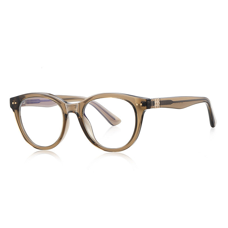 Ribbed Accent Round Blue Light Blocking Glasses in Amber Brown & Gold