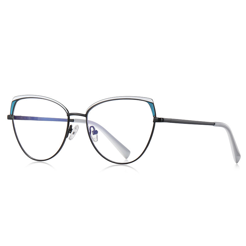 Wingtip Brow Butterfly Blue Light Blocking Glasses in Matte Black & White/Teal