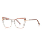 Winged T-Bar Cat Eye Blue Light Blocking Glasses in Blush Peach Pink & Gold