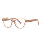 Floating Frame Cat Eye Blue Light Blocking Glasses in Crystal Clear with Inner Camel Nude Frame