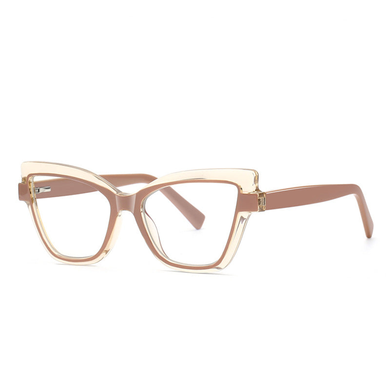 Floating Frame Cat Eye Blue Light Blocking Glasses in Crystal Clear with Inner Camel Nude Frame