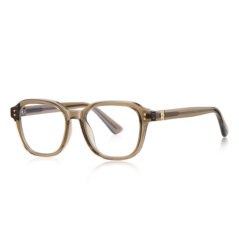 Double-Bar Hinge Square Blue Light Blocking Glasses in Translucent Khaki