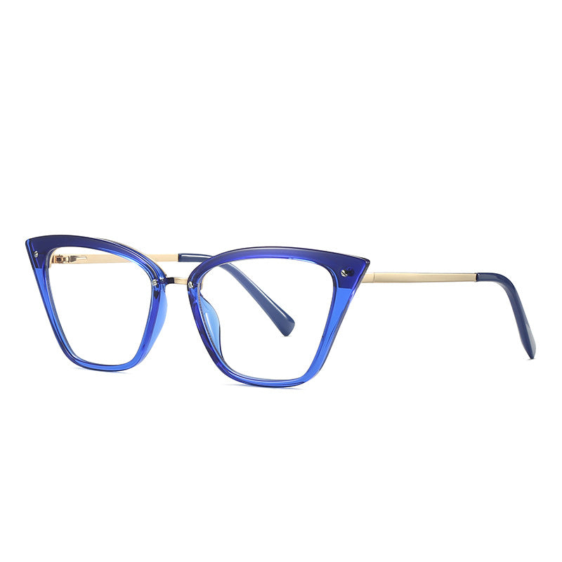 Gold Brow Bar Cat Eye Blue Light Blocking Glasses in Cobalt Blue