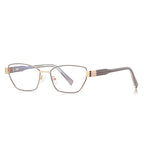 Grid-Texture Metal Cat Eye Blue Light Blocking Glasses in Gunmetal Grey & Gold