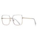 Slim Metal Square Blue Light Blocking Glasses in Rose Gold with Peach White Enamel Rim