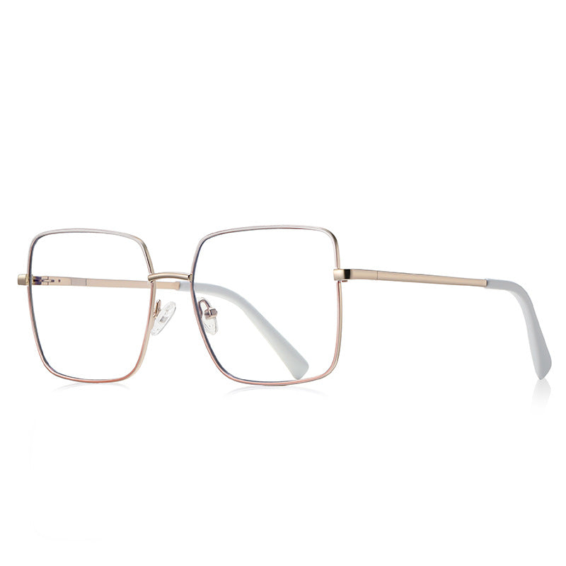 Slim Metal Square Blue Light Blocking Glasses in Rose Gold with Peach White Enamel Rim