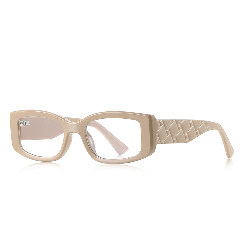Woven Temple Rectangle Blue Light Blocking Glasses in Warm Nude Cream