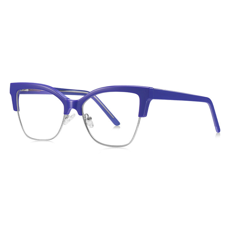 Semi-Rimless Browline Cat Eye Blue Light Blocking Glasses in Amber Tortoiseshell