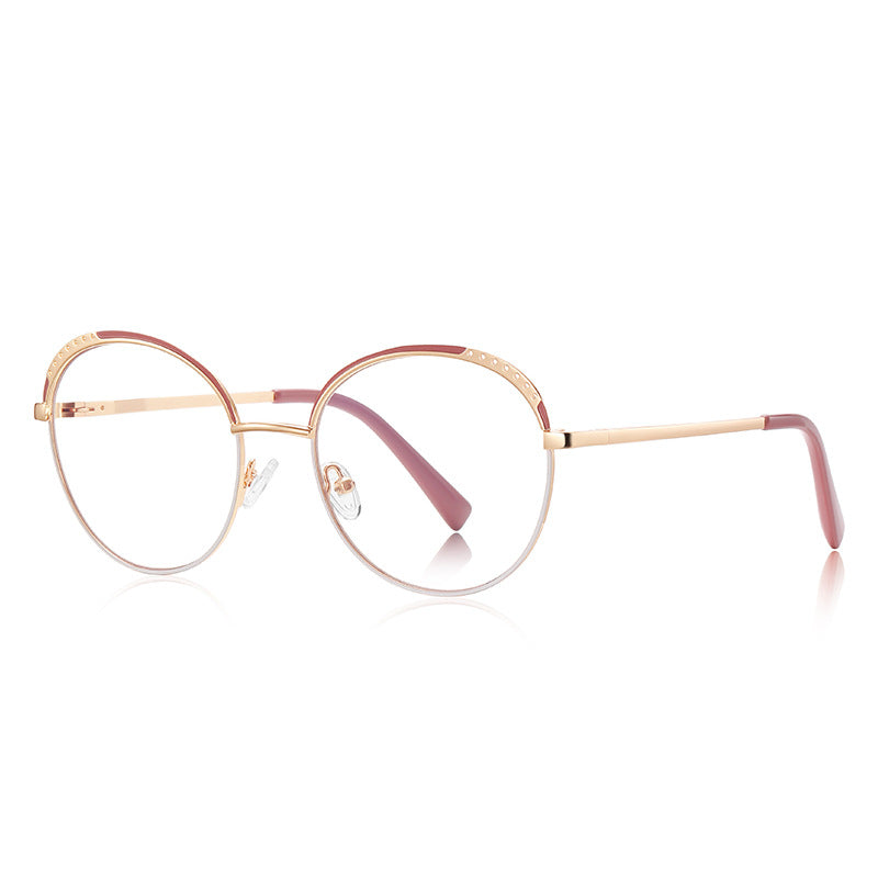 Perforated Brow Round Blue Light Blocking Glasses in Rose Gold with Brown Perforated Brow