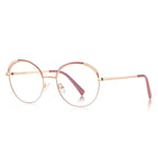 Perforated Brow Round Blue Light Blocking Glasses in Rose Gold with Brown Perforated Brow