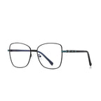Segmented Temple Metal Square Spring Hinge Blue Light Blocking Glasses in Matte Black and Mint Accent