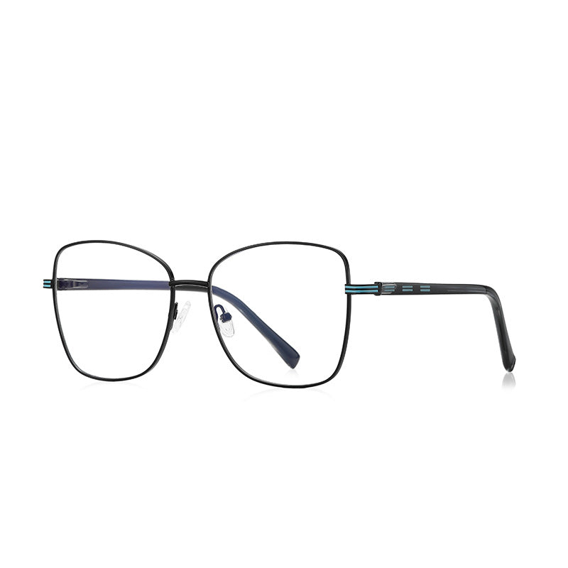 Segmented Temple Metal Square Spring Hinge Blue Light Blocking Glasses in Matte Black and Mint Accent