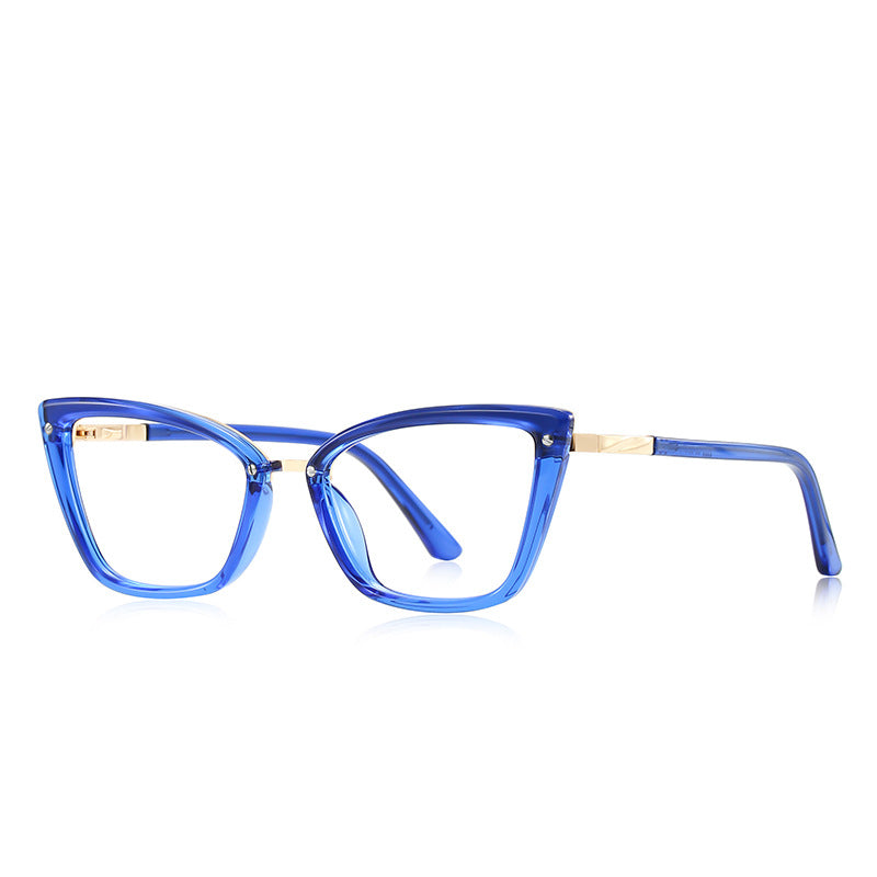 Winged Metal Bridge Cat Eye Blue Light Blocking Glasses in Translucent Royal Cobalt Blue