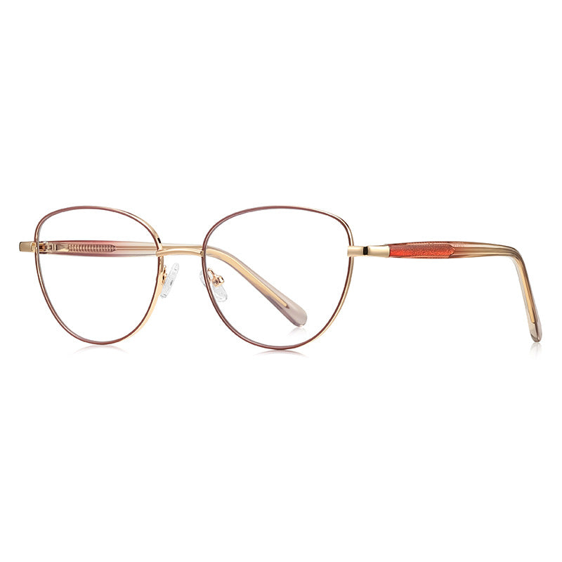 LENSVA Visible Spring Hinge Round Blue Light Glasses in Wine Red and Gold