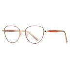 LENSVA Visible Spring Hinge Round Blue Light Glasses in Wine Red and Gold