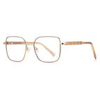 Block Link Metal Square Blue Light Blocking Glasses in Gold with Burgundy Red Enamel Rim