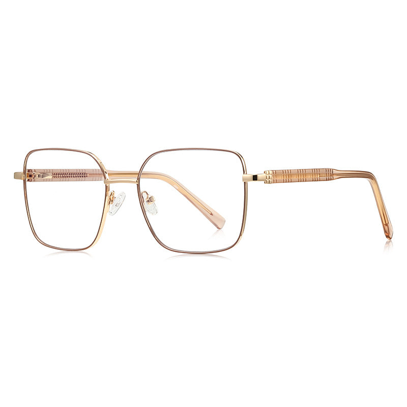 Block Link Metal Square Blue Light Blocking Glasses in Gold with Burgundy Red Enamel Rim