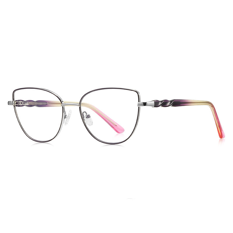 Twisted Temple Butterfly Blue Light Blocking Glasses in Silver with Black Enamel Rim & Pink Temples