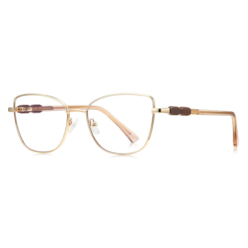 Beaded Temple Square Blue Light Blocking Glasses in Gold with Champagne Enamel Rim