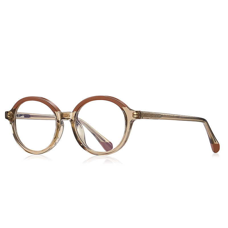 Two-Tone Brow Round Blue Light Blocking Glasses in Champagne Tan & Terracotta