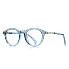 Fluted Hinge Round Blue Light Blocking Glasses in Translucent Slate Blue & Silver