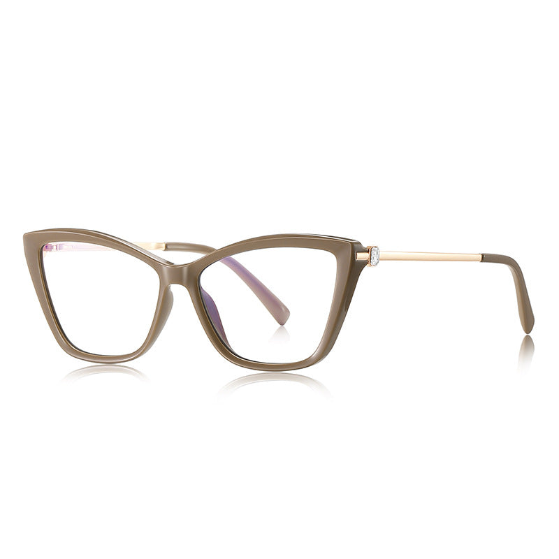 Crystal Link Cat Eye Blue Light Blocking Glasses in Olive Khaki & Gold