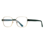 Dual Rivet Metal Square Blue Light Blocking Glasses in Gold & Emerald Green